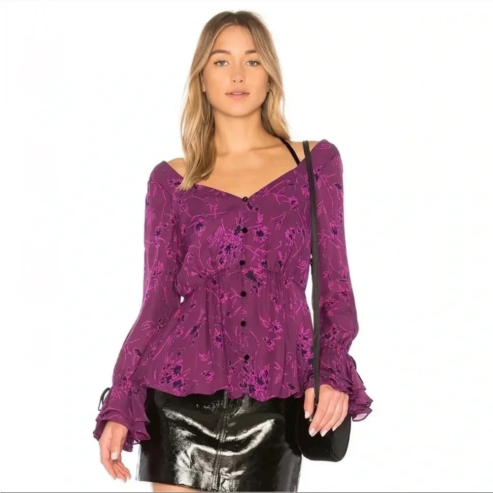 Cinq A Sept purple floral silk blouse